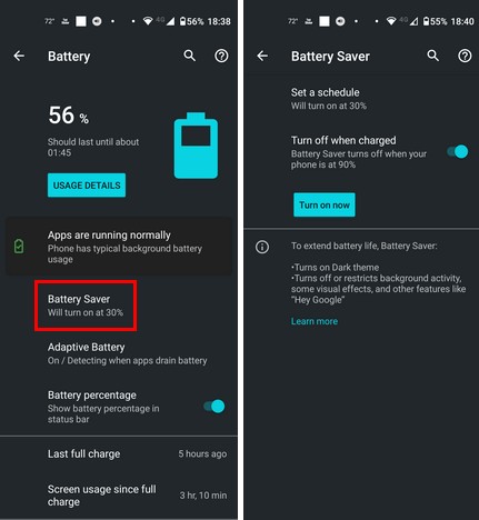 Battey Saver Option in Android Settings