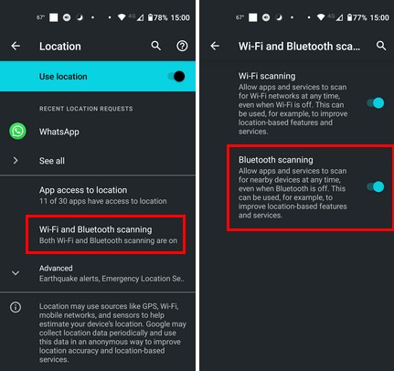 Bluetooth Scanning option in Android Settings
