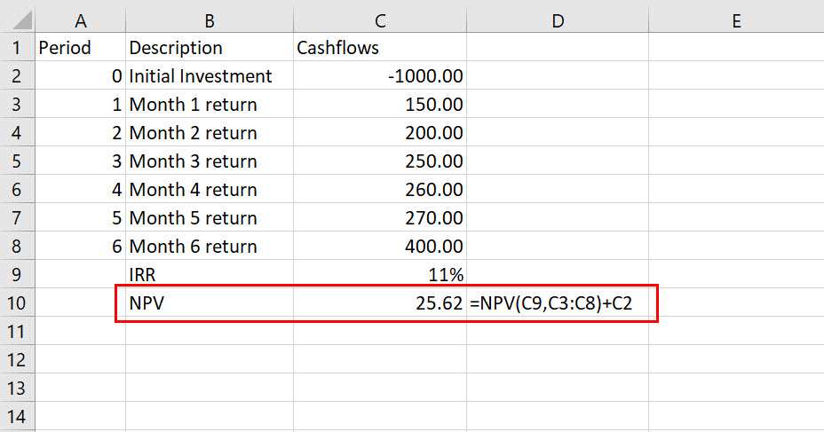 Calculating NPV on Excel