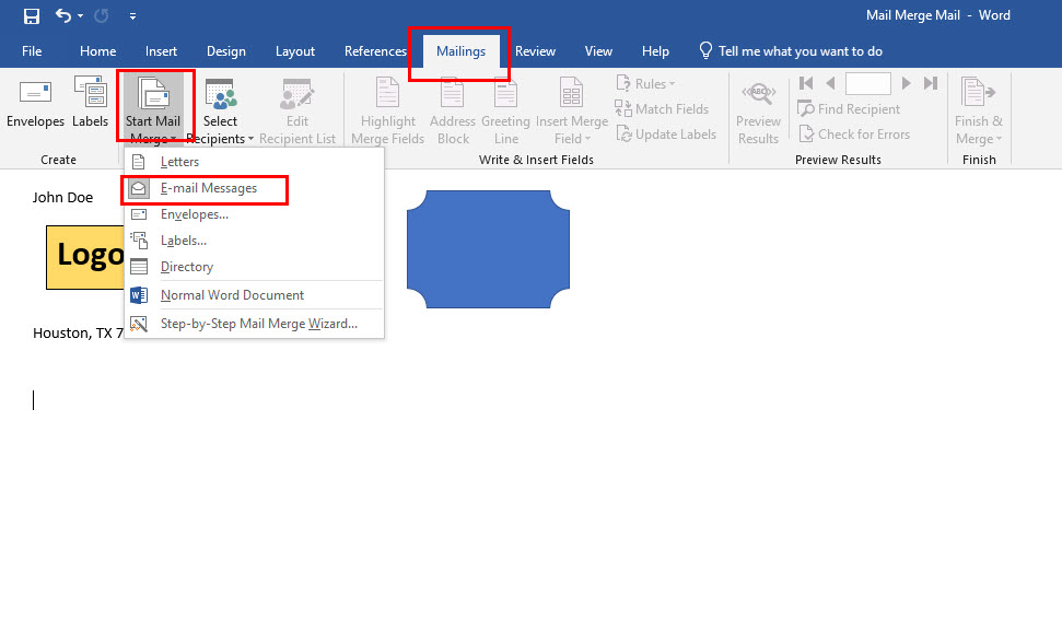 Create an email messages mail merge on Word
