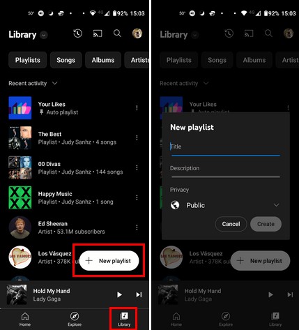 Create Playlist YouTube Music Android