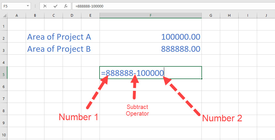 Deduct one number from another Excel subtraction formula