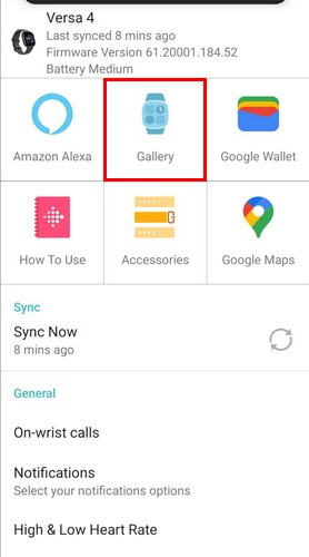 Gallery option in Fitbit app