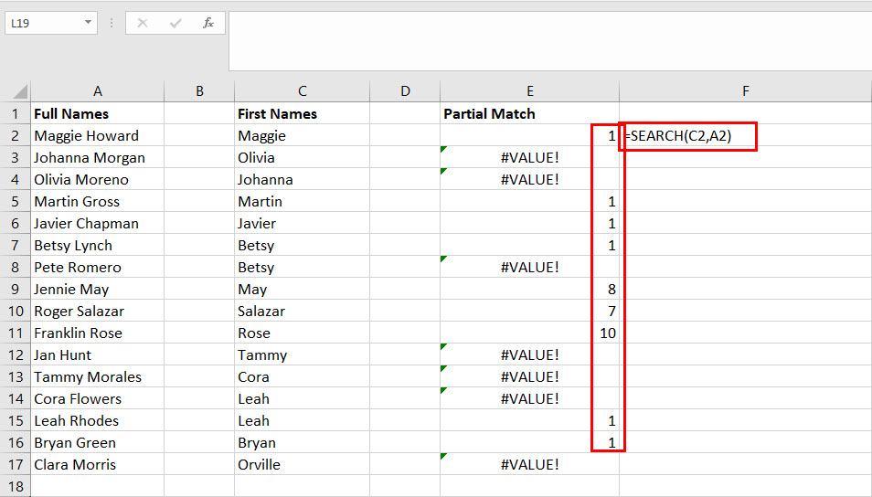 How to Compare Excel Columns if Text 1 Is Inside Text 2