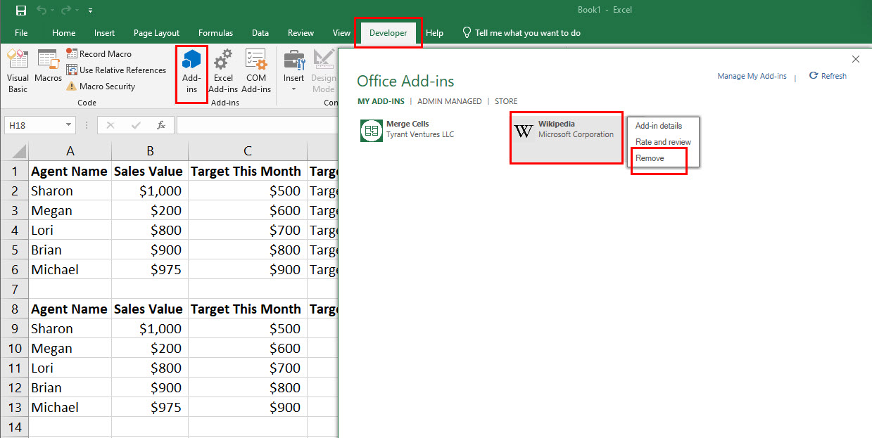 How to uninstall add-ins on Excel to fix Excel status bar missing
