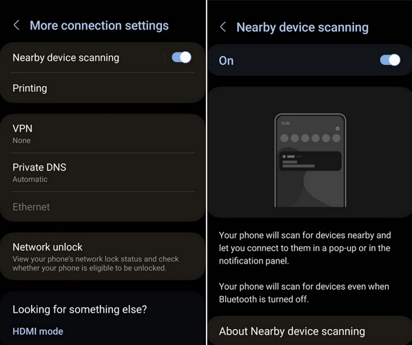 Nearby device scanning Samsung Phone