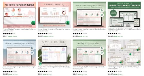Paid Excel Budget Templates on Etsy