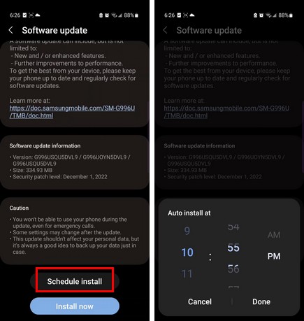 Schedule Android update