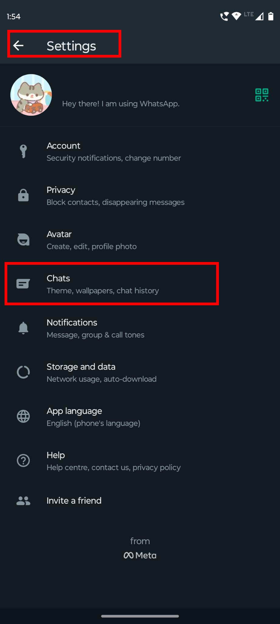 Select chats on WhatsApp settings to find themes