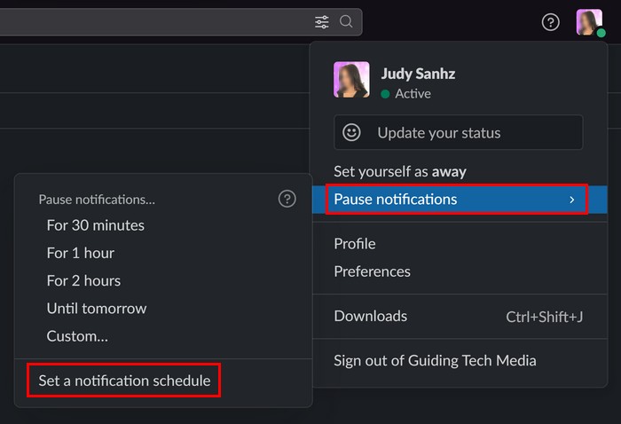 Set notifications Schedule Slack for Windows