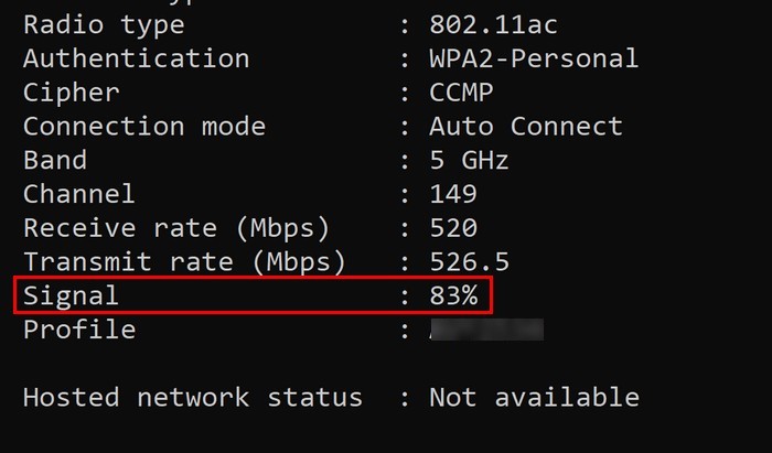 Signal strength on Command Prompt Windows 11