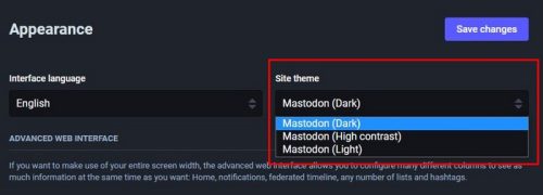 Site theme Mastodon Web