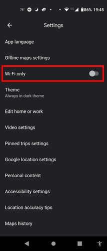 Wi Fi Only on Google Maps