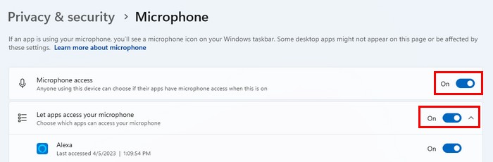 Microphone access option in Windows 11