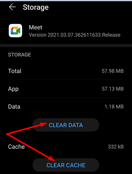 clear google meet app cache