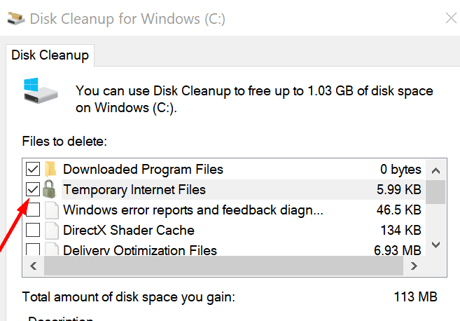 disk cleanup temporary internet files