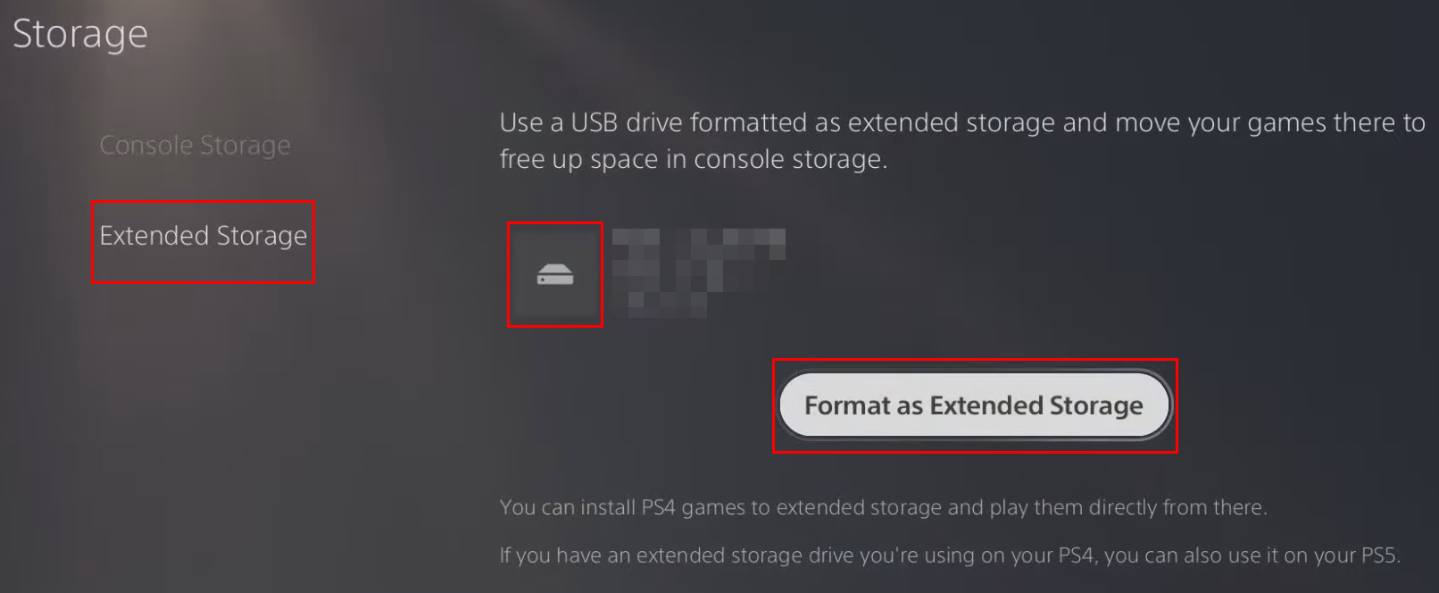 Format USB storage to upgrade PS5 storage