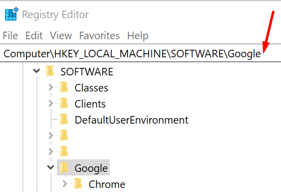 google software registry editor windows 10