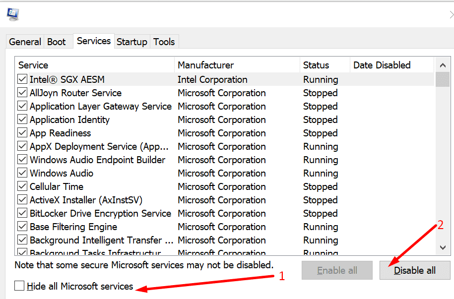 hide all microsoft services system configuration