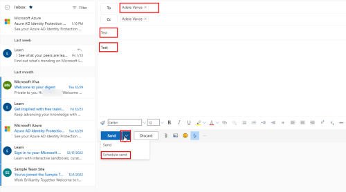 How to Schedule an Email in Outlook Web creating the email