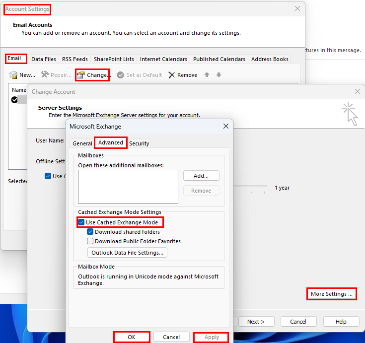 Resolve Outlook rules are not supported for this account by Cached Exchange